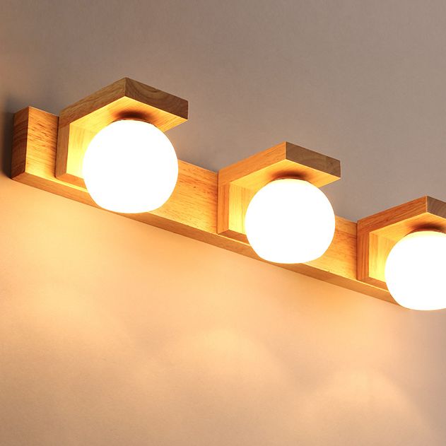 Bola de vidrio tocador de tocador apliques nórdico lámpara de tocador de madera para baño