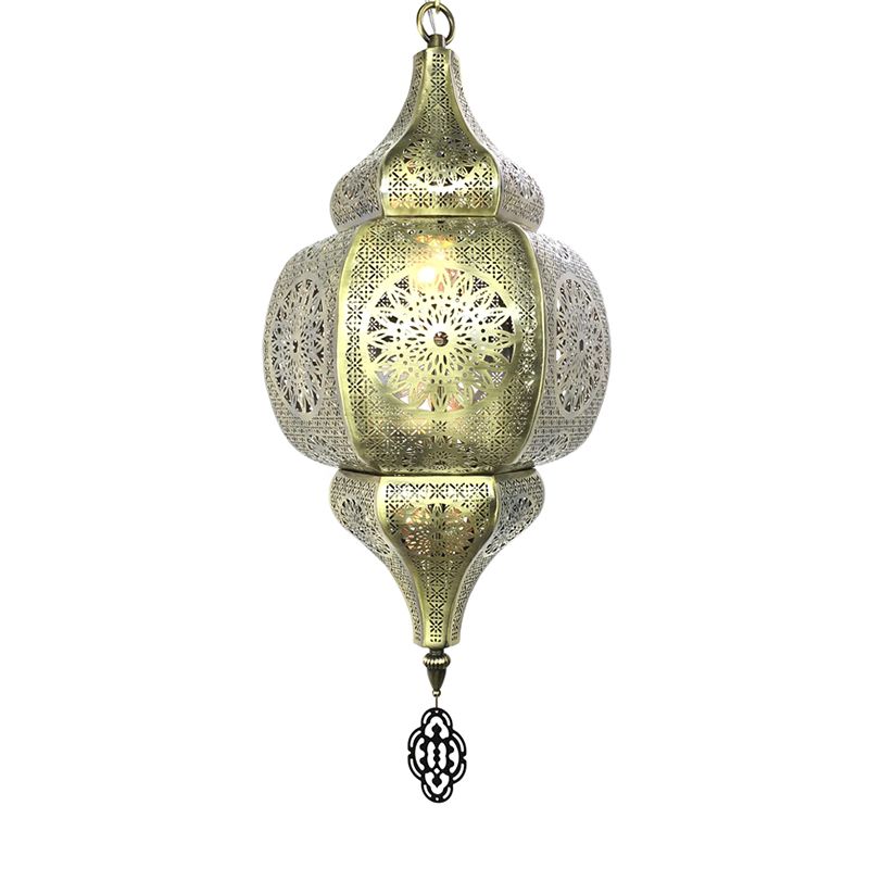 Antiqued Gourd Suspension Light 1 Head Metallic Hanging Pendant Lamp in Brass for Restaurant