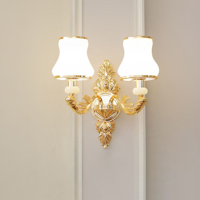 Flare Shaped Wall Sconce Transitional White Frosted Glass Wall Light Kit for Living Room