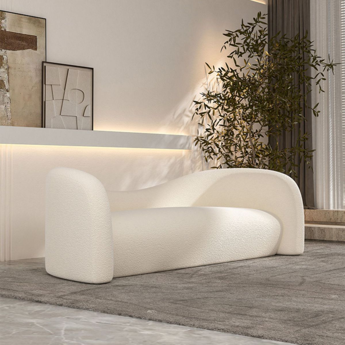 Contemporary Wool Curved Sofa Modern Sloped Arm Sofa for Living Room