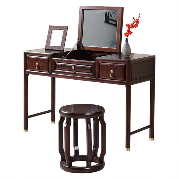 Flip-Top 3 Drawer Solid Wood Vanity Makeup Dressing Table Set