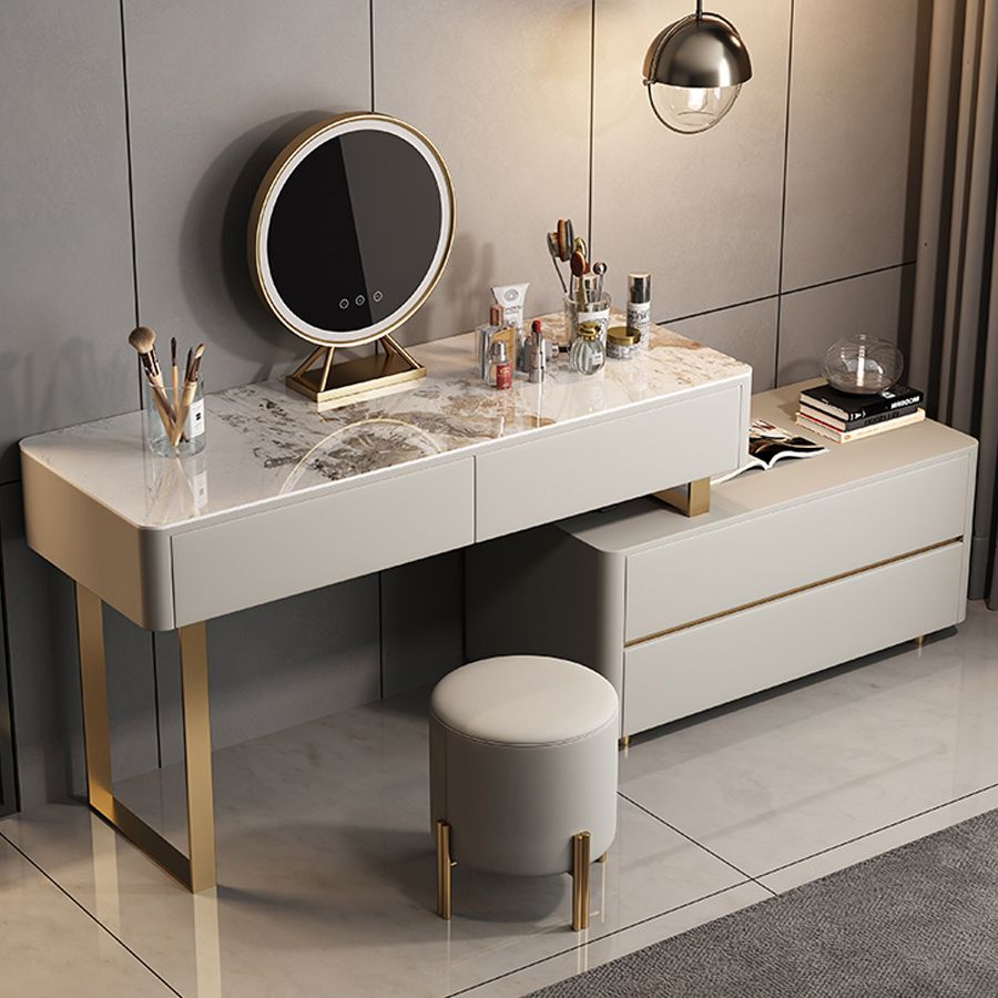 Glam 51.2" W Slate Vanity Desk and Stool in Gray with 4 Drawers