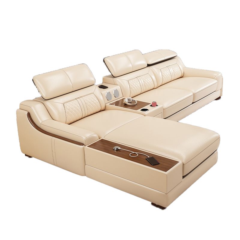 Contemporary Genuine Leather Stain-Resistant Sloped Arms Sofa & Chaise