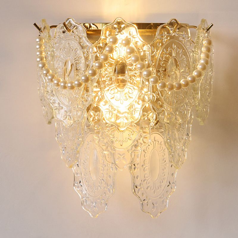 Postmodern Golden Wall Light Fixture with Glass Shade for Sitting Room