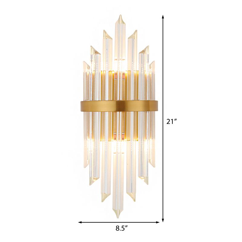 Clear Crystal Prism Wall Sconce Lamp Modernist Style 2 Lights Brass Finish Wall Lighting for Corridor