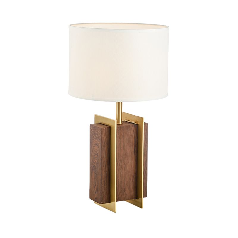 Lampe de bureau rectangulaire en métal, lampe de table moderniste en tissu à 1 tête en or avec détails en bois