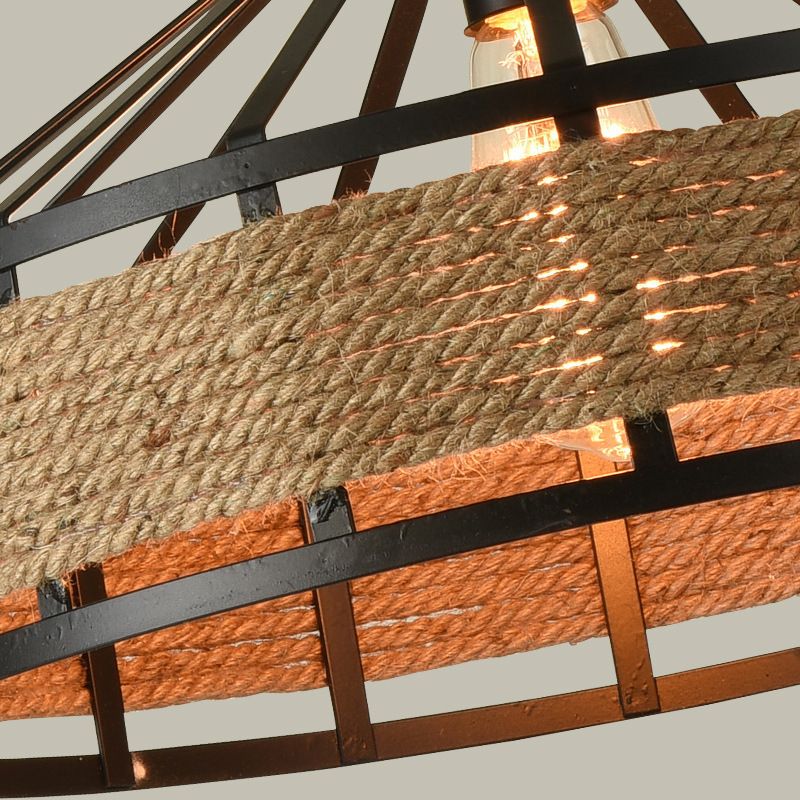 Drum Hanging Lamp Industrial Natural Manila Rope Decorative Pendant Light for Living Room