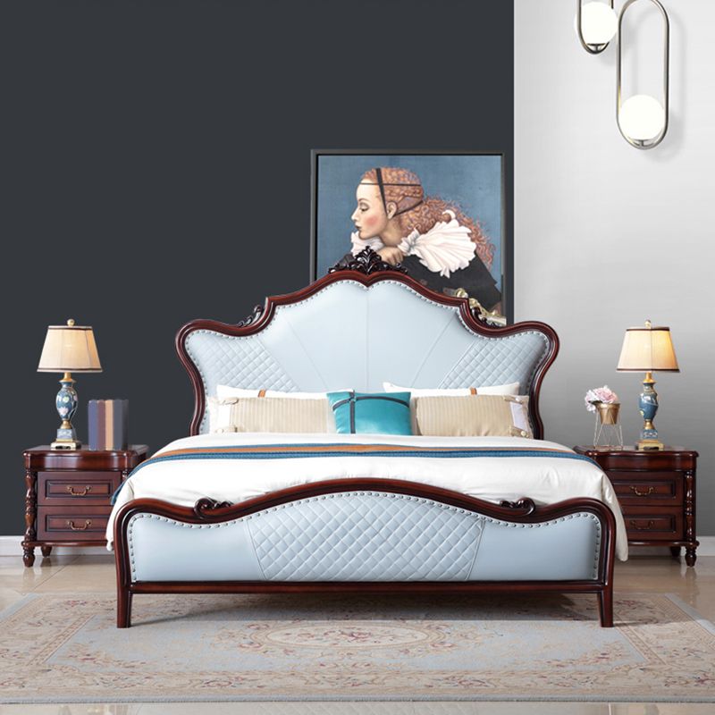 Victorian Tufted Upholstered Bed Frame Solid Wood Mattress Included King Bed in Brown