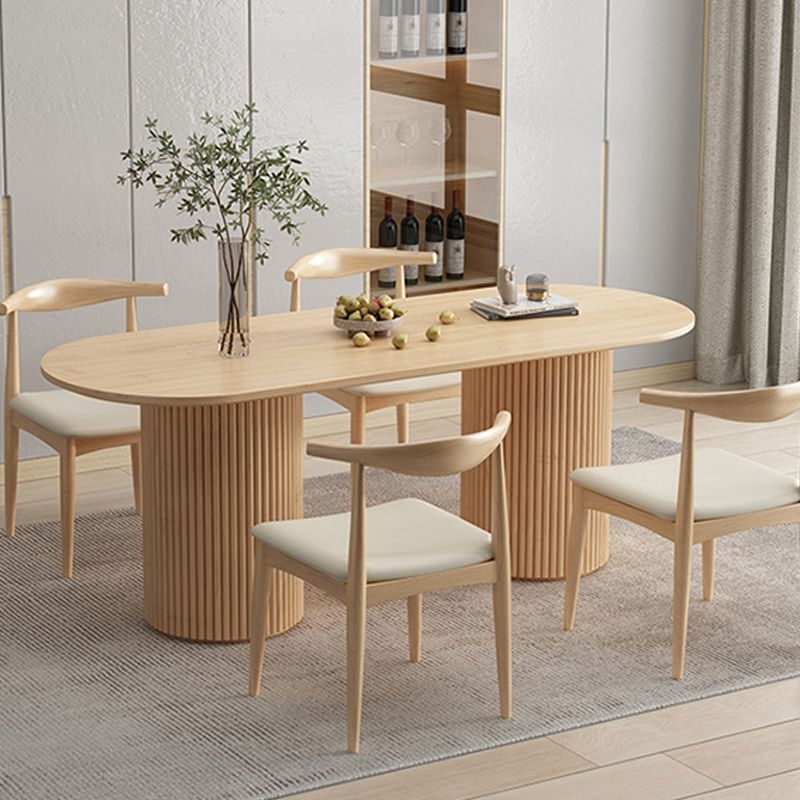 Modern Double Pedestal Table Oval Wood Dining Table for Home Kitchen
