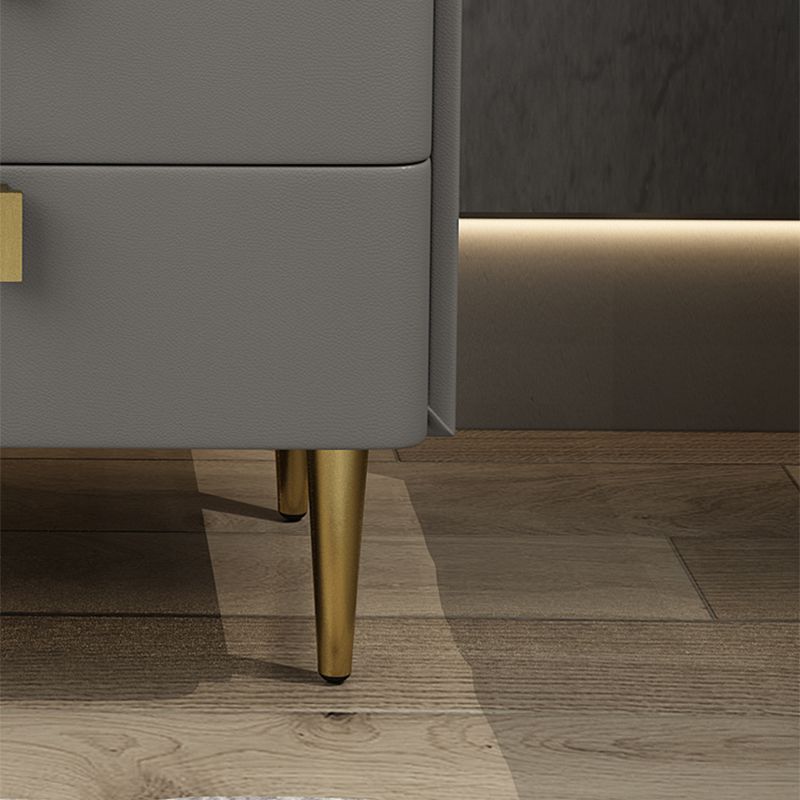 Faux Leather Nightstand Modern 3 - Drawer Nightstand with Stone Top