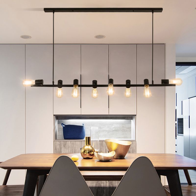 Industrial Style Iron Hanging Lamp Strip Shape Island Light Fixture for Dining Table