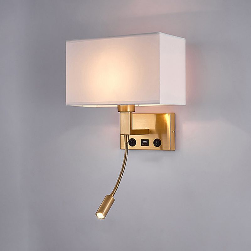 Metal Modern Wall Sconce Rectangle Shape Wall Light with Fabric Shade for Study