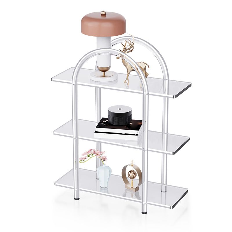 Contemporary Clear Acrylic Sofa Side Accent Table 4 Legs End Table with Storage Shelves