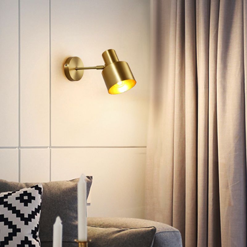 Drum Shape Metal Wall Light Modern Style 1-Light Wall Light Sconce in Gold