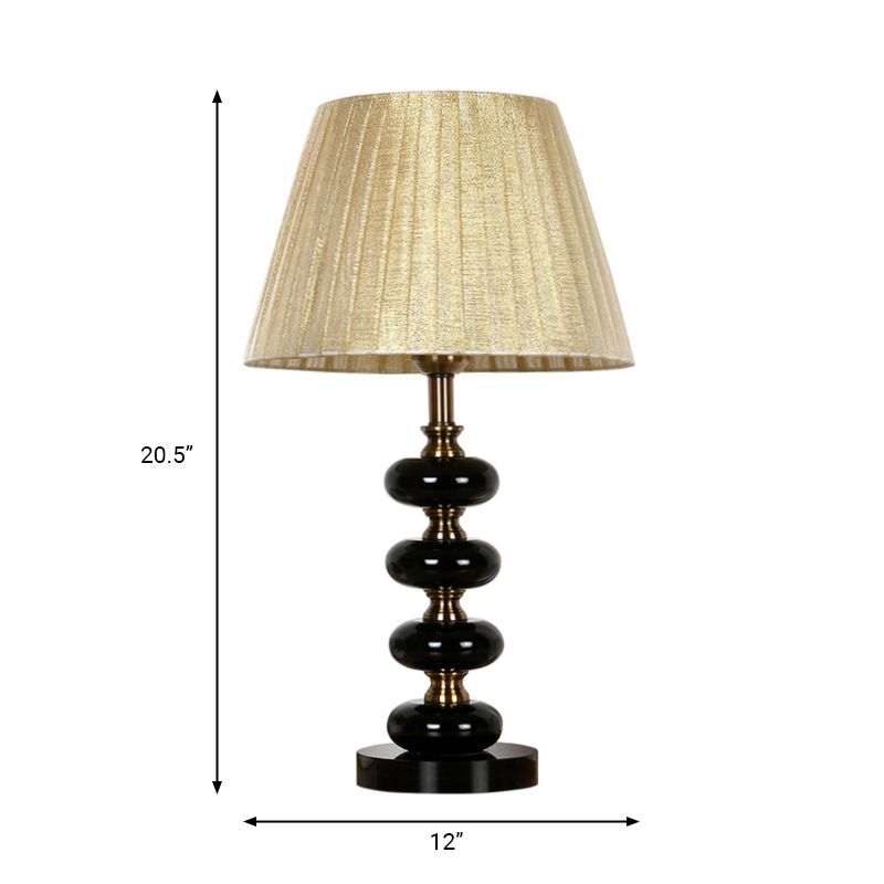 Lampe de table de nuit à ampoule unique beige Lampe de table de chevet conique en tissu rural avec accent en cristal
