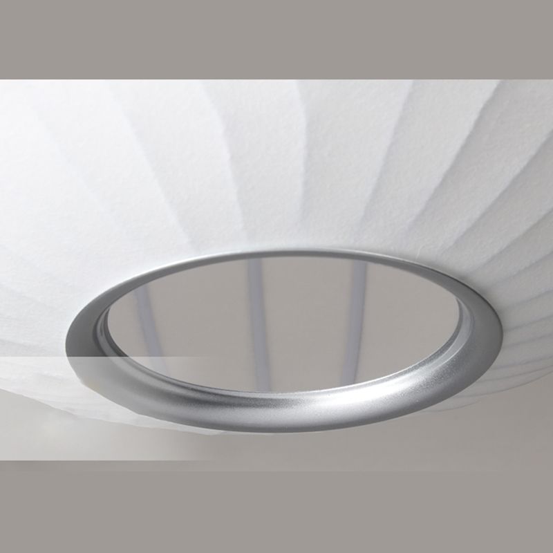 Globe Stretch Silk Suspension Lamp Nordic Style 1-light Dining Room Lighting Fixture in White