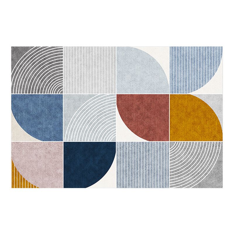 White Geometric Carpet Polyester Modern Carpet Washable Carpet for Living Room