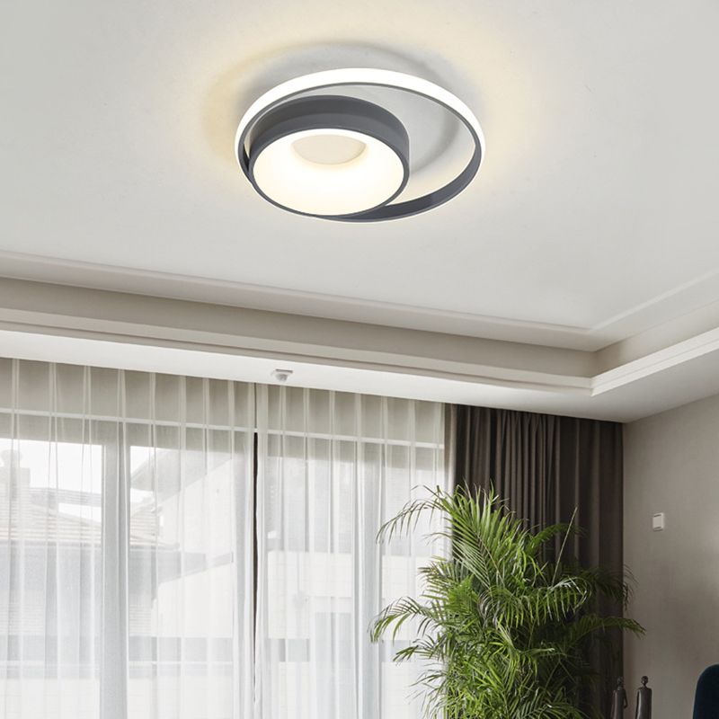 Circular Flush Light Fixture Modern Metal Gray LED Ceiling Light in Natural Light/Remote Control Stepless Dimming