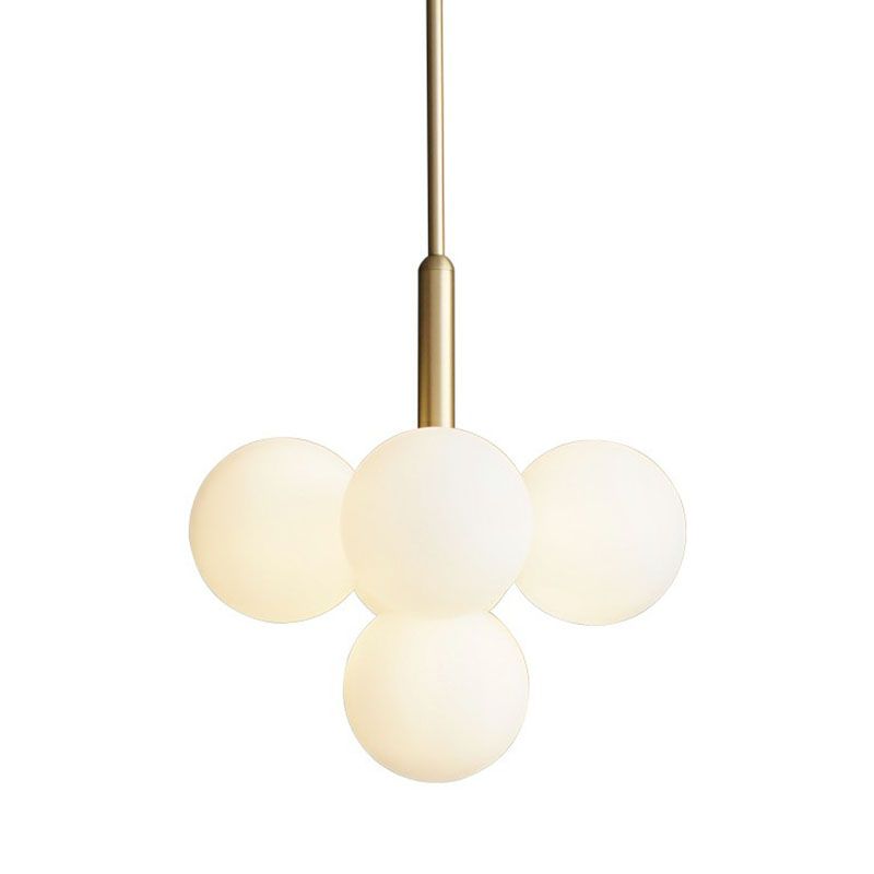Lámpara de lámpara colgante de vidrio de leche simplicidad de oro de 5 luces Péndulo de oro para restaurante