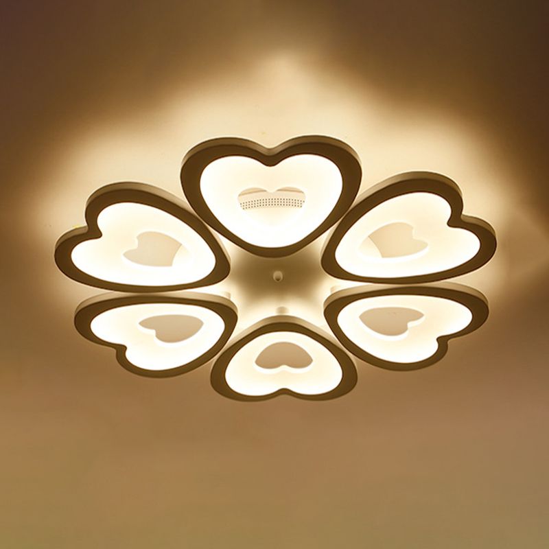 Heart Semi Flush Mount Light Fixture Simplicity Acrylic Ceiling Mount Chandelier for Bedroom