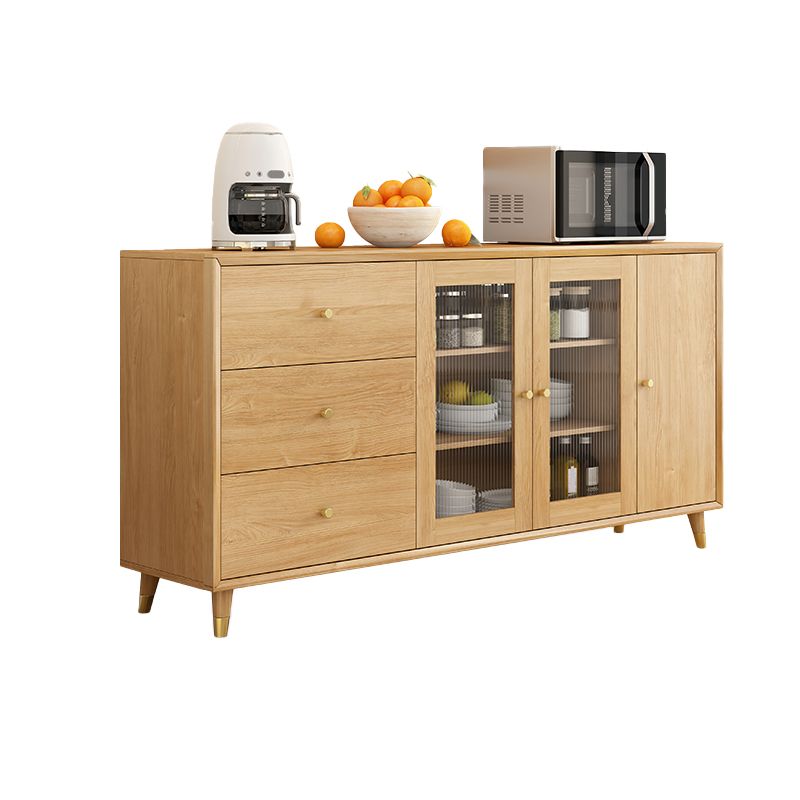 Modern Faux Wood China Cabinet Glass Doors Dining Hutch with Drawers