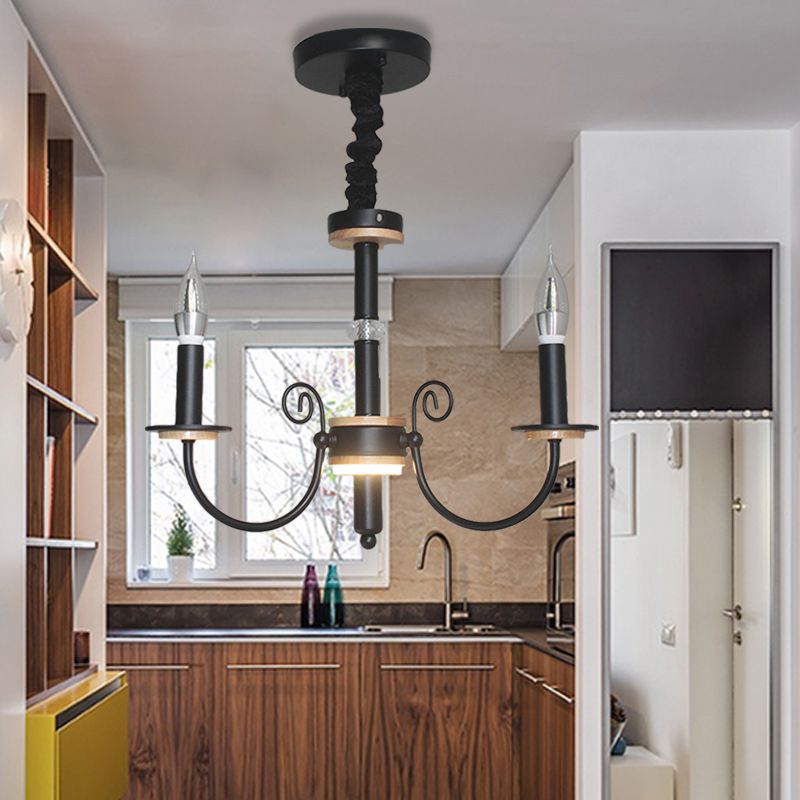 Lámpara de suspensión de bombilla abierta negra estilo vintage 3/5 cabezas de lámpara metálica luz colgante con diseño de vela