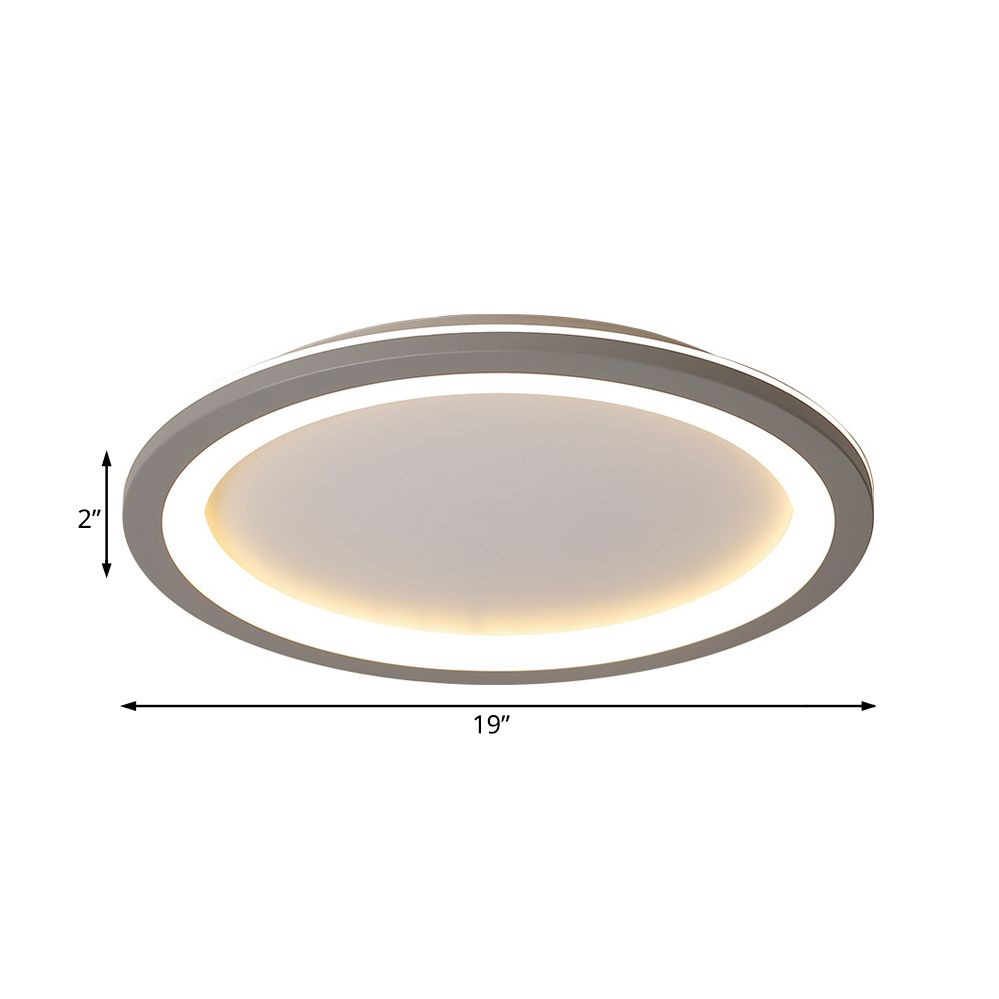 Circle Flush Mount Light Minimalist Metal LED Grey Light with Acrylic Diffuser in White/Warm Light, 10"/14.5"/19" Wide