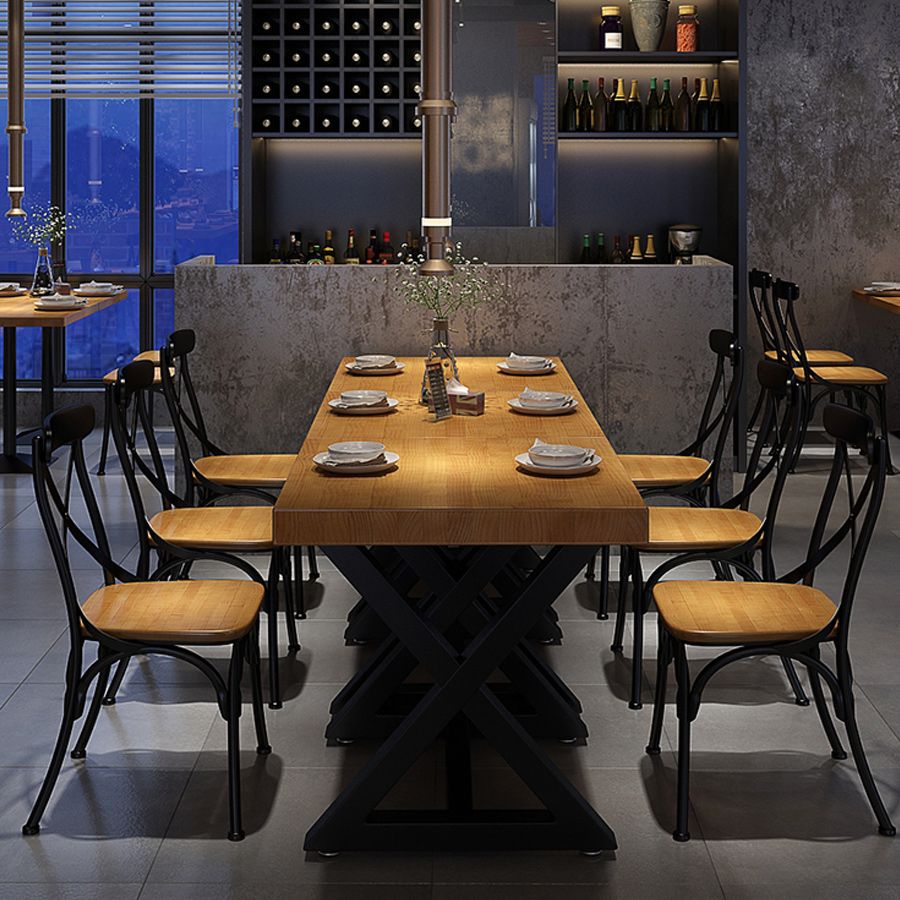 Industrial Wood Dining Table for Restaurant Square Table with Trestle Base