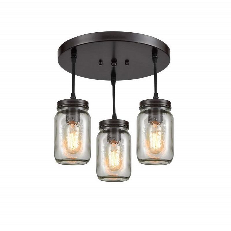 3 luces transparentes de vidrio grabado Costilería Ligera industrial de masón negro Livera de techo de sala de estar de jarra