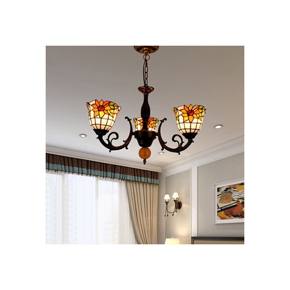 Candelier de campana lámpara de vidrio industrial vitral 3 luces lámpara de girasol invertida
