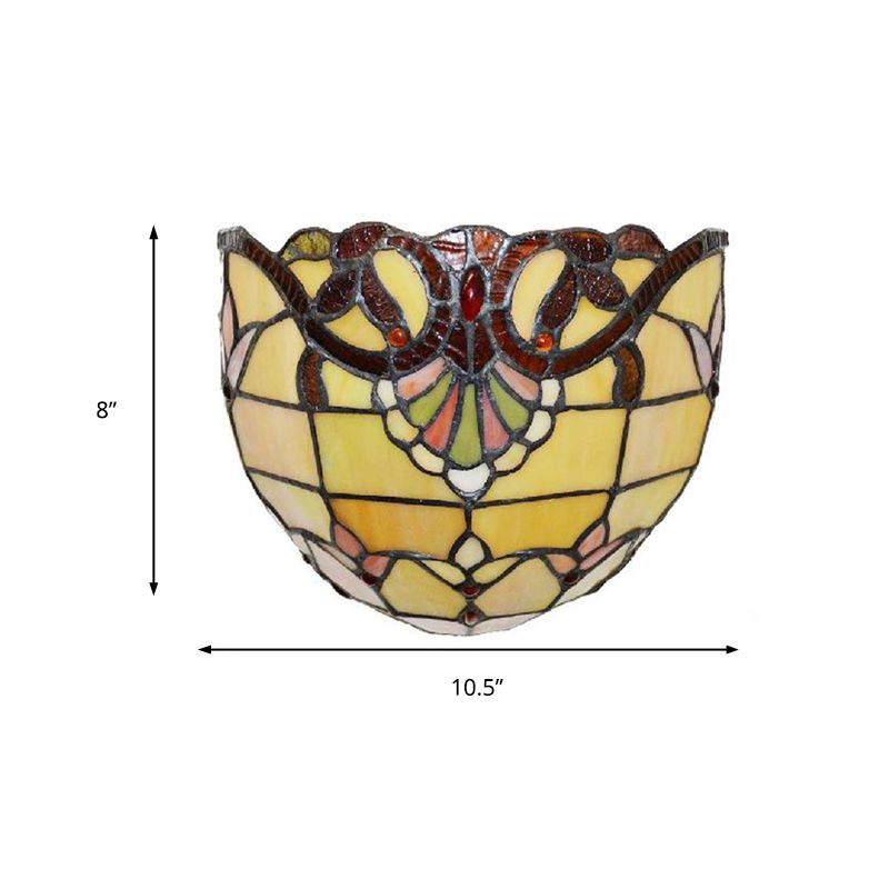 Victorian Wall Sconce Lighting with Bowl Shade Yellow Glass 1 Light Bedroom Wall Lamp