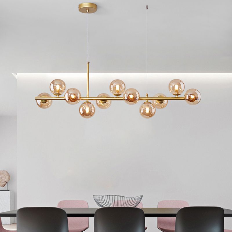 Globe Glass Shaded 11-Light Linear Kitchen Island Light Modern and Contemporary Style Ceiling Light