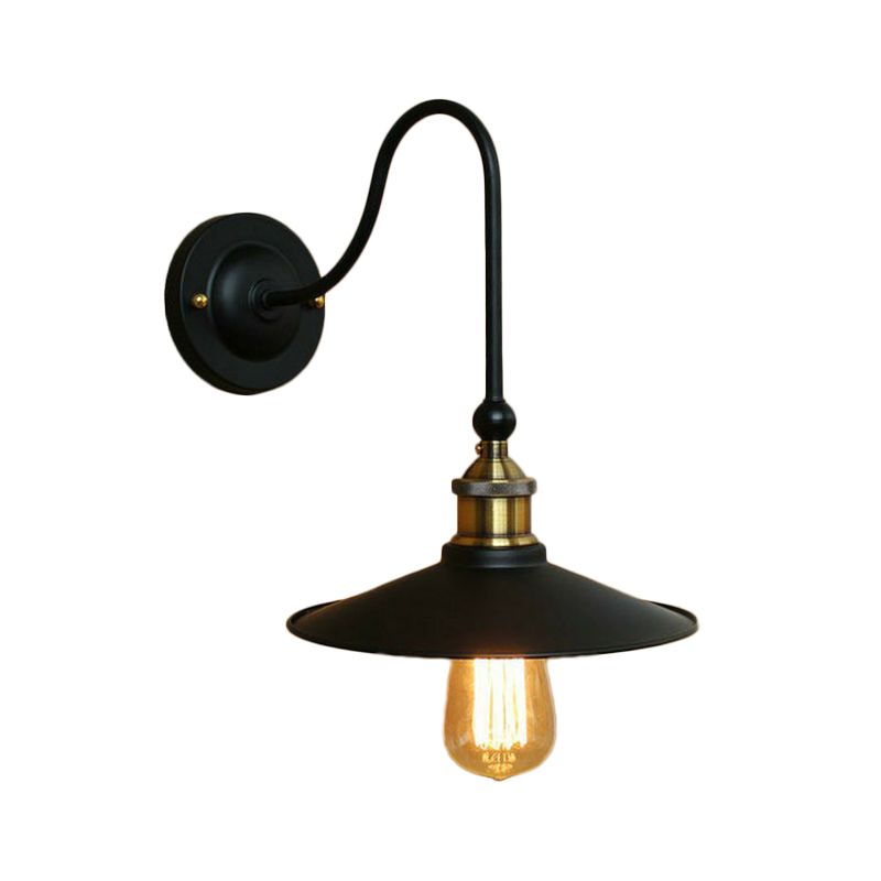 Swoop Arm Metallic Wall Lighting Rustic 1 Bulb Living Room Wall Mount Lamp with Scalloped/Saucer Shade in Black/White