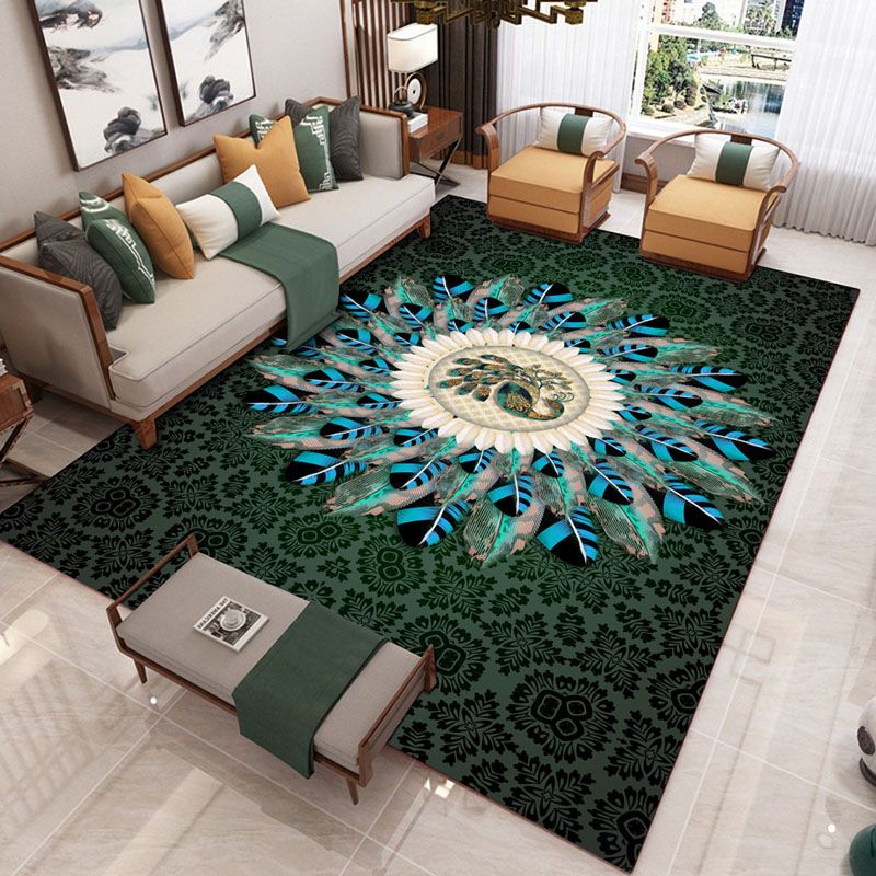 Grey Plant Print Area Carpet Modern Polyester Area Rug Anti-Slip Washable Rug for Living Room