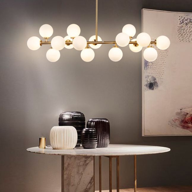 16-Lights White Glass Orb Island Light 37.5" Length Nordic Style Long Strip Lighting Fixture