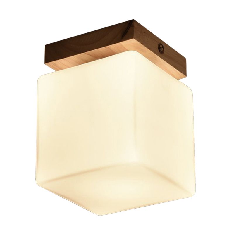Plafonnier encastré en forme de cube pour porche, bois et verre, 1 tête, plafonnier blanc élégant japonais