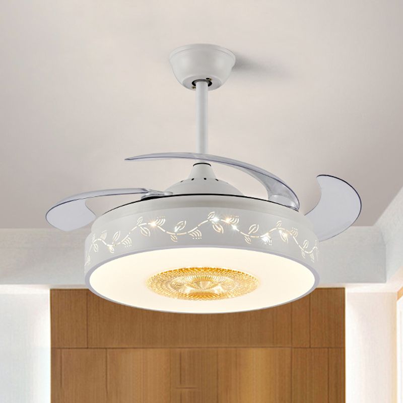 42 "" White White Semi-mont LEGLING MOTEMENT LED LED MODERNISME PENDANT LAMPE FAN AVEC COMMANDE RÉTOCUSE / MUR, 4 PLACES CERTAINES