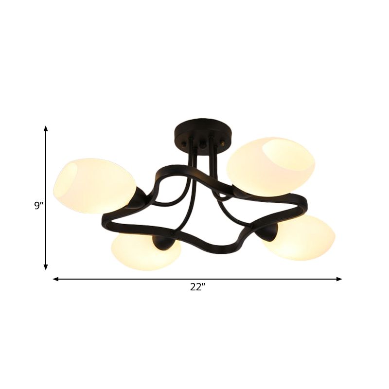 Lustre semi-encastré à 4/6 lumières en forme de fleur, rustique, boule d'opale noire, montage au plafond en verre