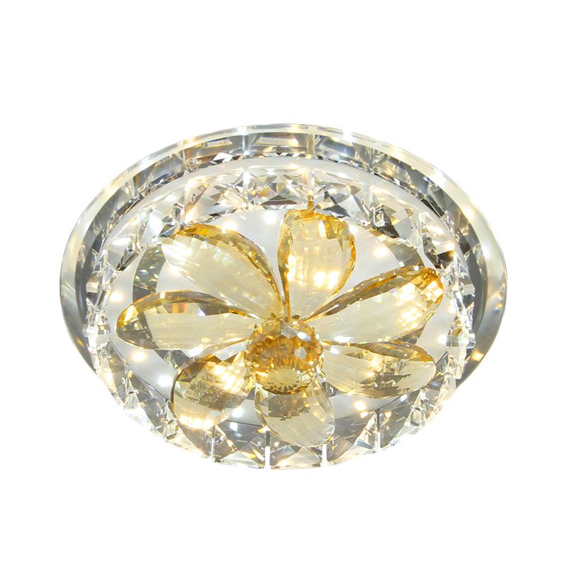 LED Flush Mount Lighting Fixture Modernist Floral Mini Crystal Ceiling Lamp in Gold