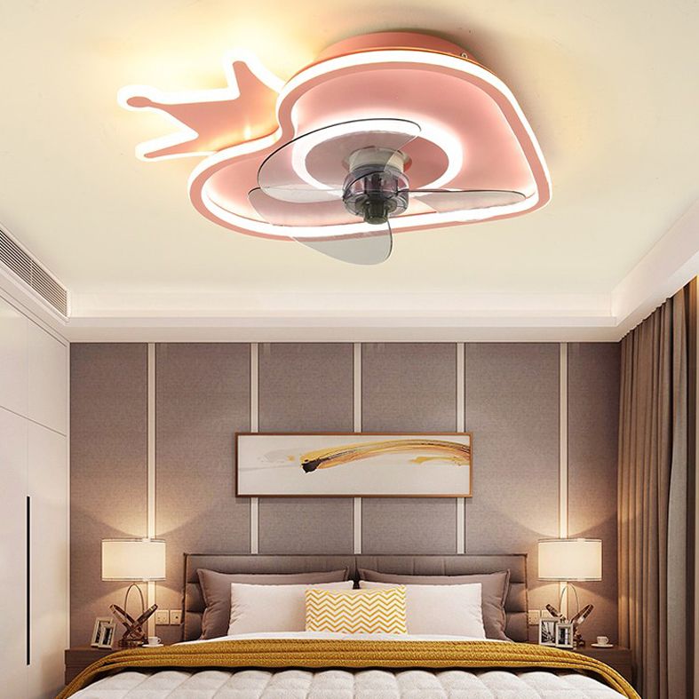 Strawberry Semi Flush Mount Light Cartoon Acrylic Bedroom Ceiling Fan Lamp