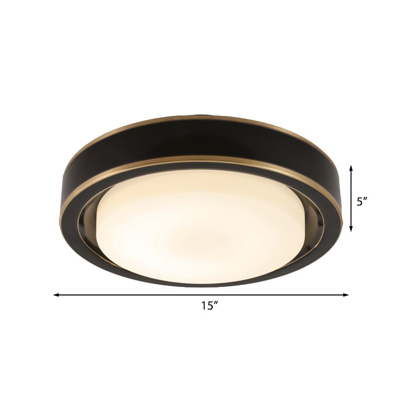 15"/19" W Nero/ottone Plafoniera da soffitto Drum Classic Vetro smerigliato LED Camera da letto Montaggio a incasso in Bianco/Luce calda 