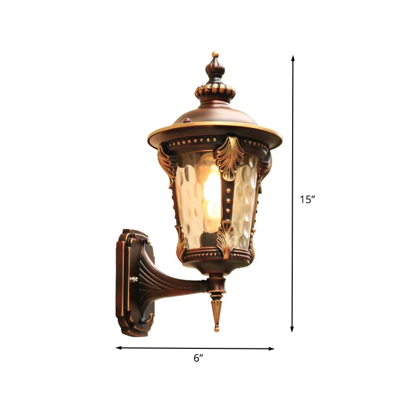 1 Bulb Sconce Light Fixture Countryside Outdoor Wall Mounted Lamp with Water Glass Shade in Coffee