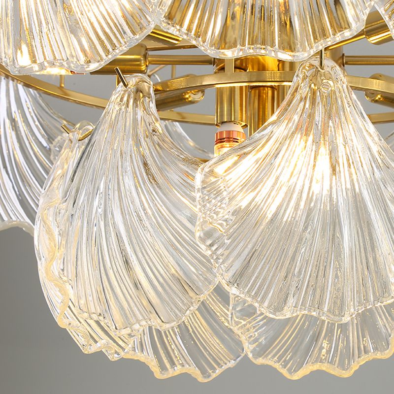 Modern Metal Pendant Light Shell Shape Island Light with Glass Shade for Living Room