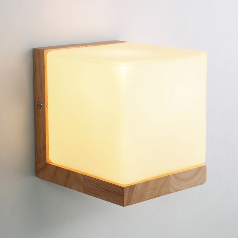 Nordic Style Squared Wall Sconce Lighting Wooden Bedroom Wall Light Sconce in White