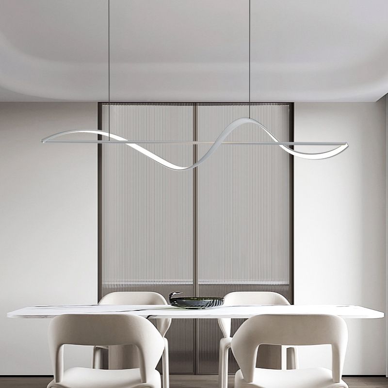 Modern LED Island Lamp Strip Shape Island Hanging Lamp with Plastic Shade for Dining Room