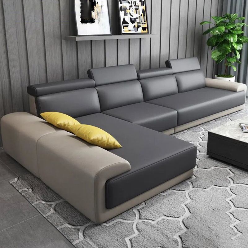 Modern Sectional with Adjustable Head Pillow and Pillow Top Arm