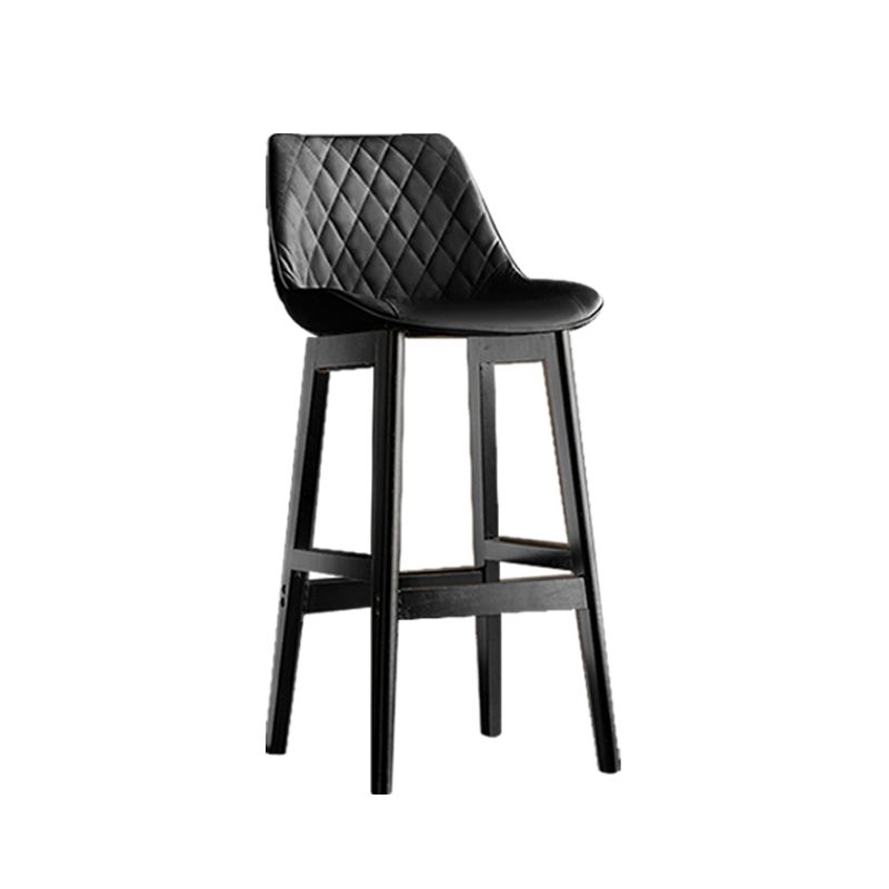 Contemporary Solid Wood Legs Faux Leather Indoor Bar Stools with Footrest