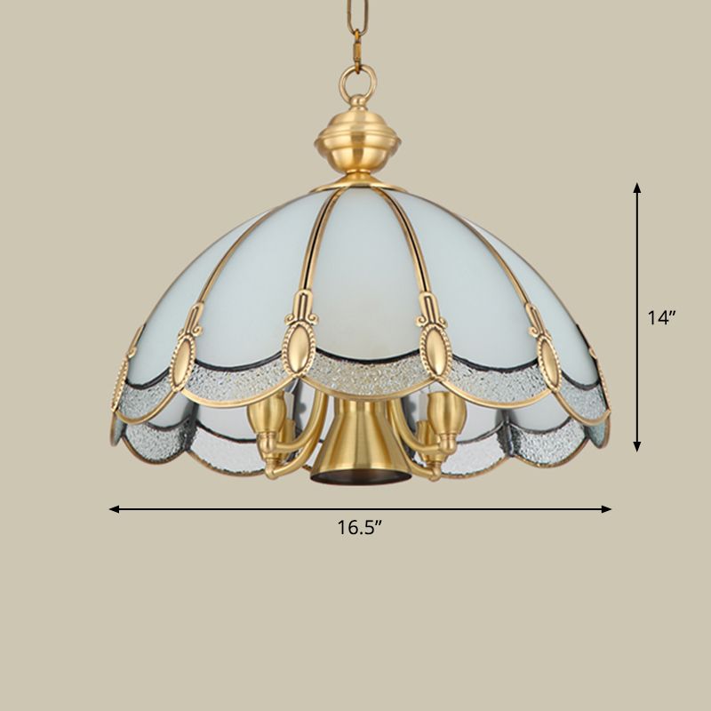 Umbrella Shaped Dining Room Pendant Lamp Antique Opal Glass Gold Chandelier Light Fixture