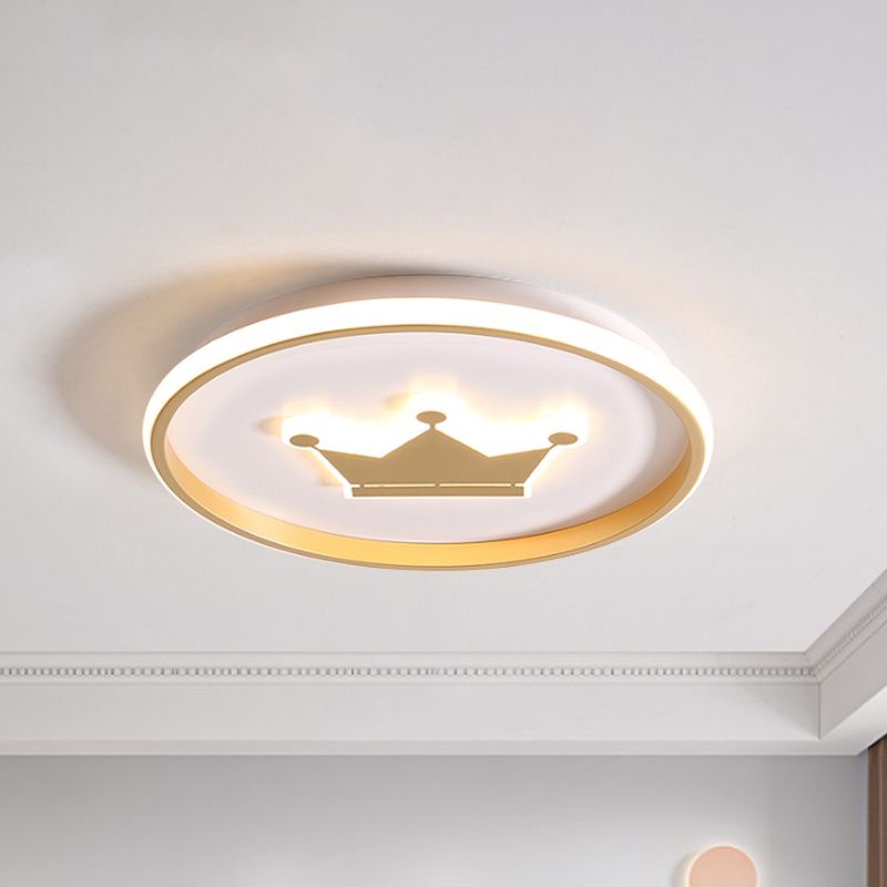 Crown/Monkey Flush Mount Lighting Kids Metallic Gold/Coffee LED Ceiling Mounted Fixture for Bedroom