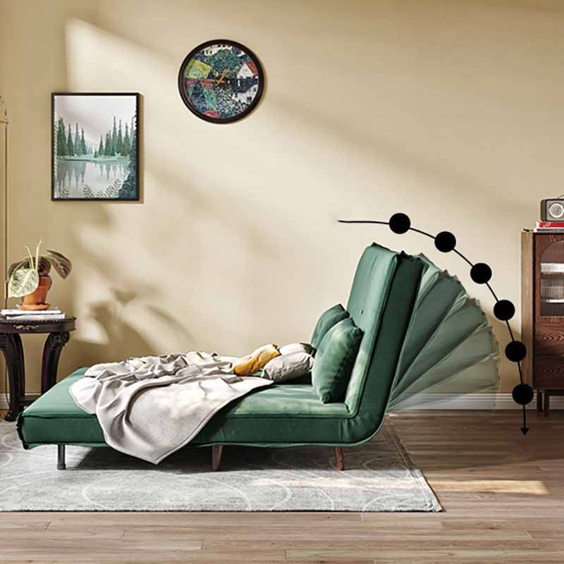 Armless Contemporary Sofa with Pillows Seating in Forest Green and Beige